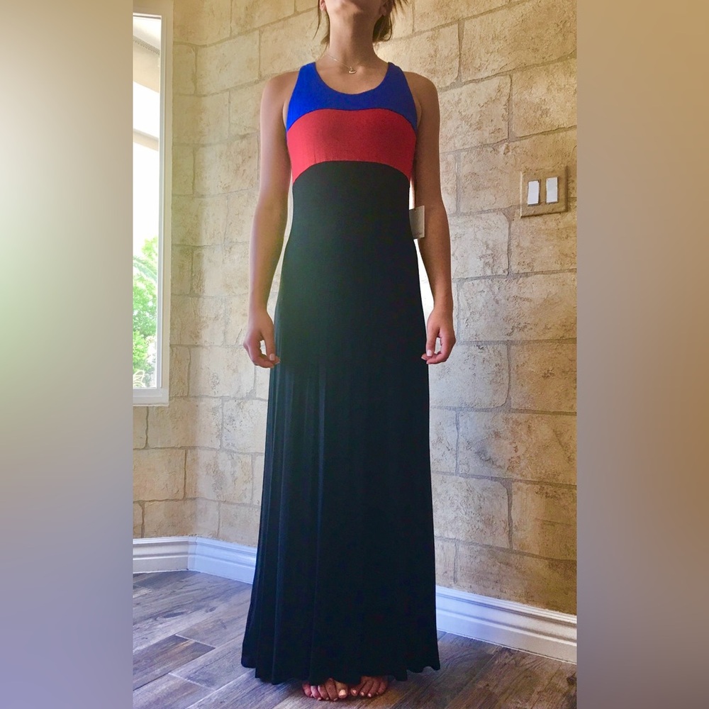 Calvin Klein Colorblock Maxi Dress - Blue, Red, and Black